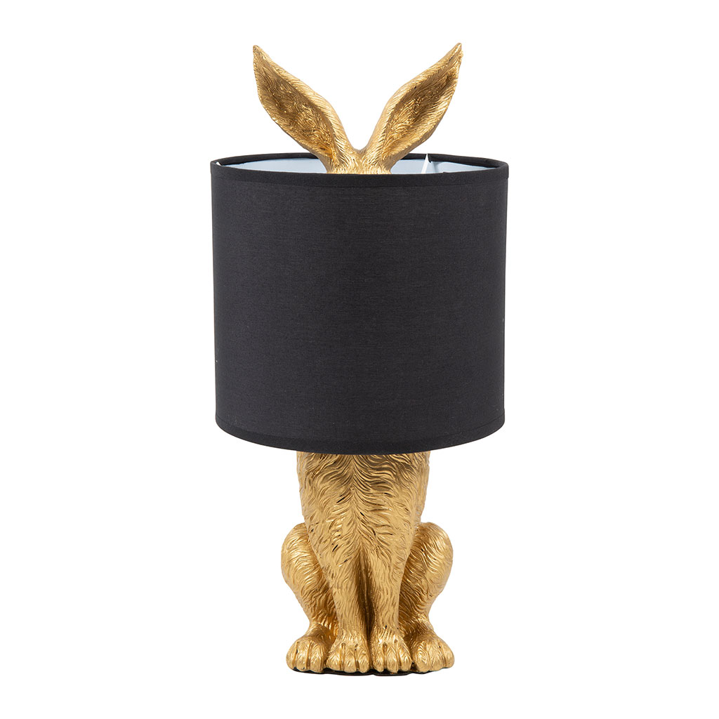 Lampe à poser lapin résine dorée et abat-jour noir H 44cm - Centrakor