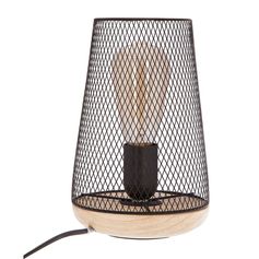 Lampe à poser métal bois noire H 23cm