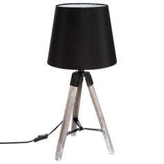 Lampe bois trépied à poser RUNO noire H 58cm