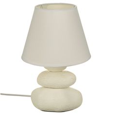 Lampe céramique galet et abat-jour beige H 30cm