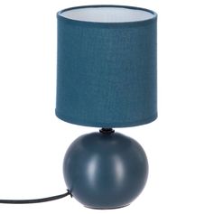 Lampe de chevet céramique boule bleu orage H 25 cm
