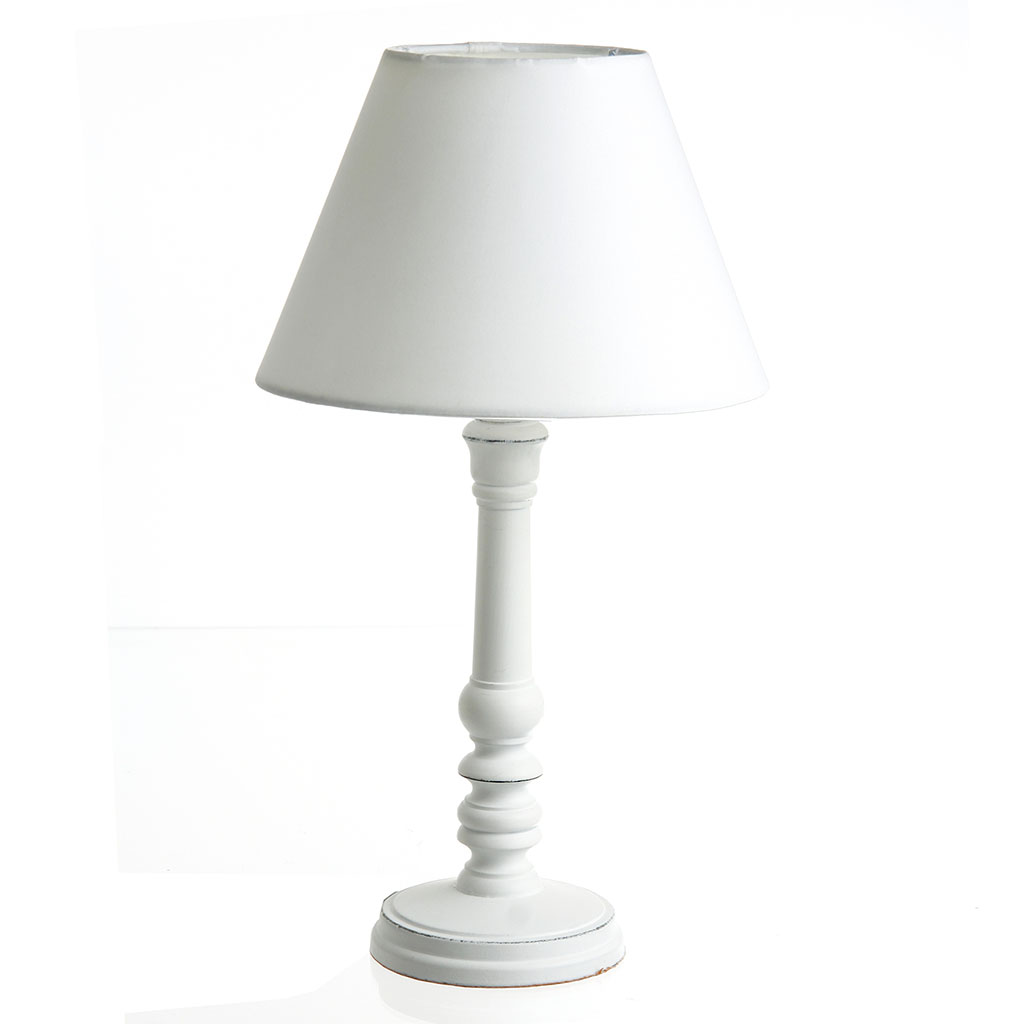 Lampe de chevet charme blanche bois H 36cm - Centrakor