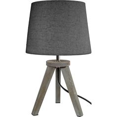 Lampe de chevet trépied bois et abat jour gris H31cm