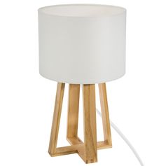 Lampe à poser bois abat-jour blanc H 34.5cm