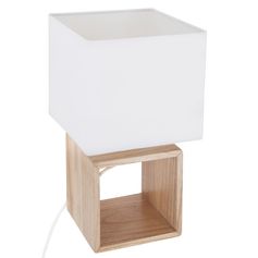 Lampe à poser bois carré blanche H 32cm