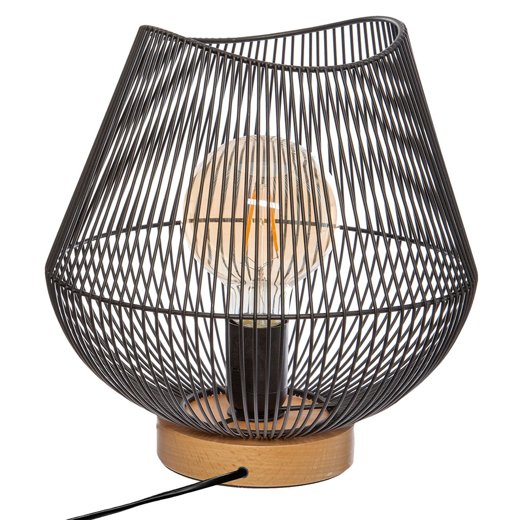 Lampe à poser métal bois noir 26x28cm - Centrakor