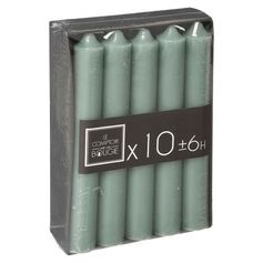 Lot de 10 bougies bâton vert eucalyptus H 16cm
