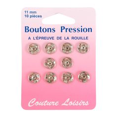 Lot de 10 boutons pression argents 11mm