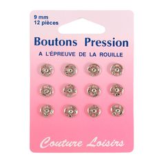Lot de 12 boutons pression argents 9mm