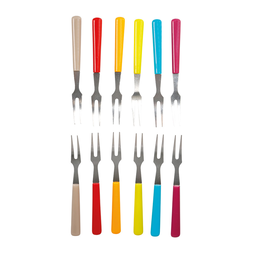 Lot de 12 mini fourchettes apéritifs inox multicolore 10cm