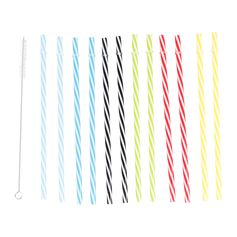 Lot de 12 pailles réutilisables en plastique multicolores et goupillon 23 cm