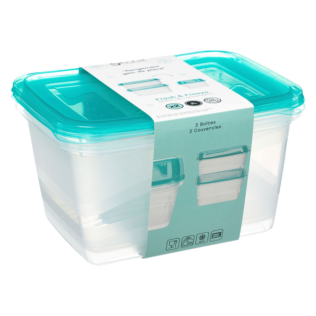 Lot de 2 boîtes de conservation plastique avec couvercles 2L Centrakor