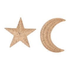Lot de 2 décorations murales étoile et lune naturelles
