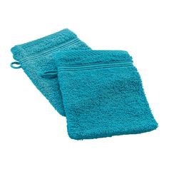 Lot de 2 gants de toilette coton bleu paon 15x21cm