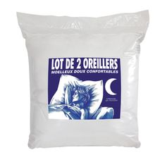Lot de 2 oreillers blancs Bleu Câlin 400g 60x60cm