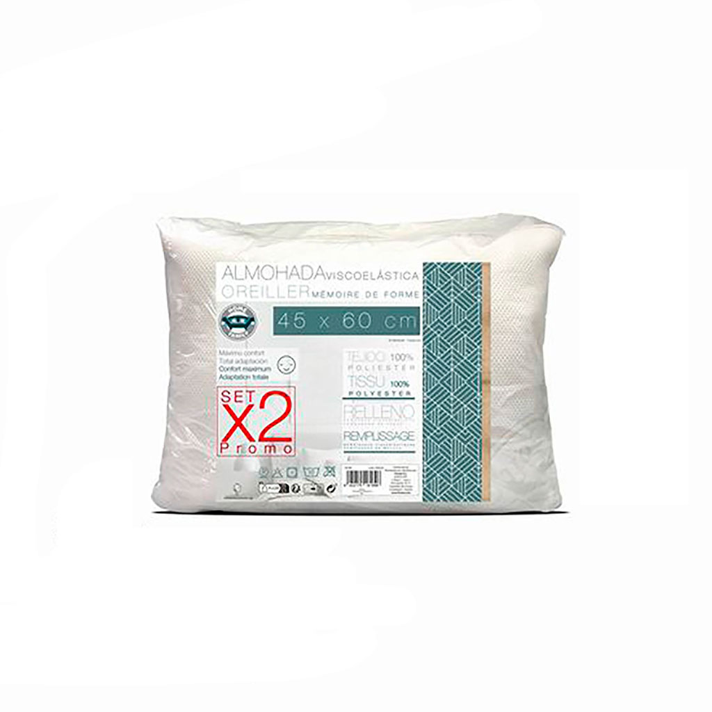 Lot de 2 oreillers polyester antibactériens et anti-acariens 45x60cm