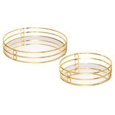 Lot de 2 plateaux ronds miroir effet or D 20cm et 30cm