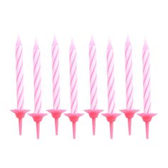 Lot de 20 bougies d'anniversaire roses avec support