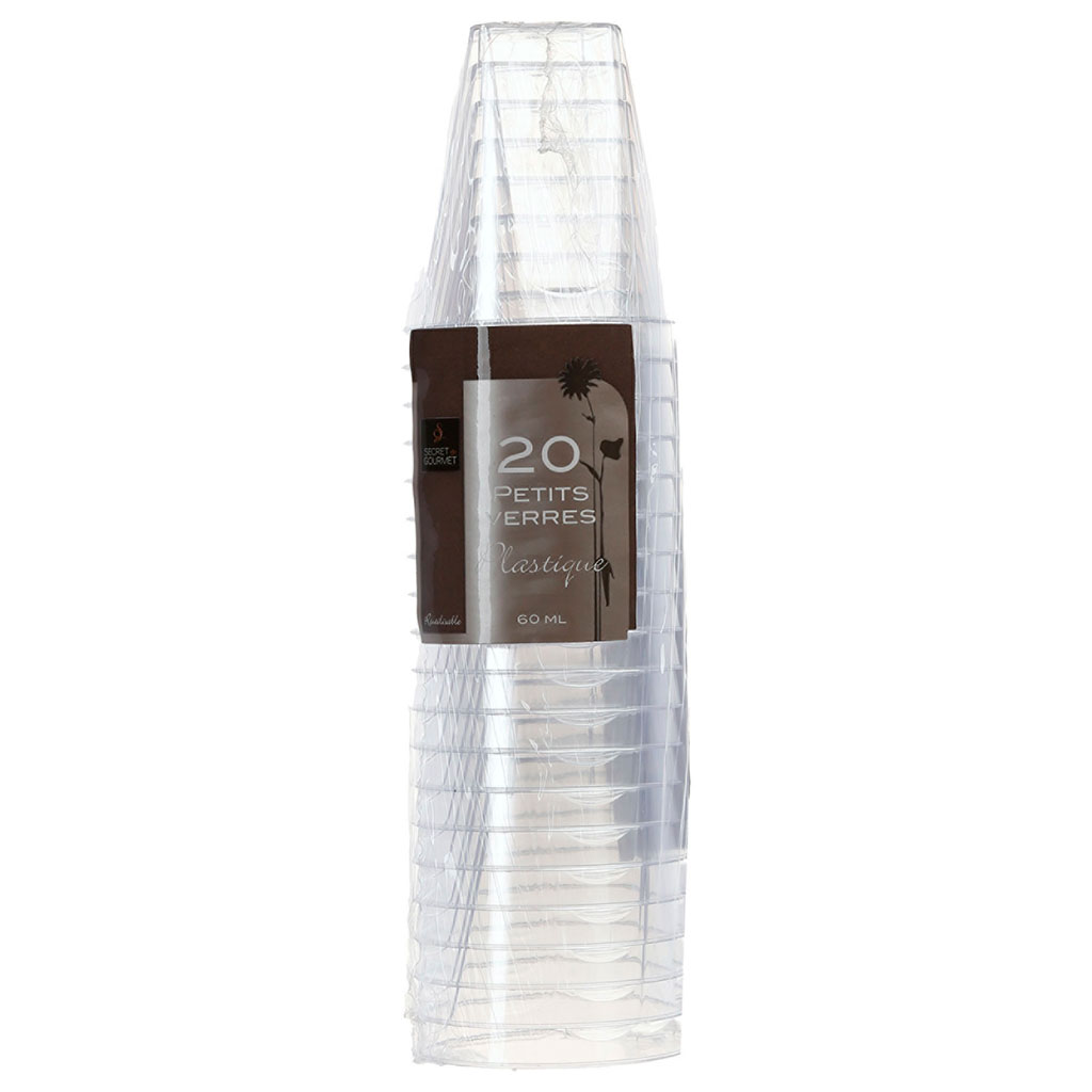 Lot de 20 petites verrines plastique transparent 60ml Centrakor
