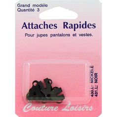 Lot de 3 agrafes noires grand modèle pour pantalon et jupe