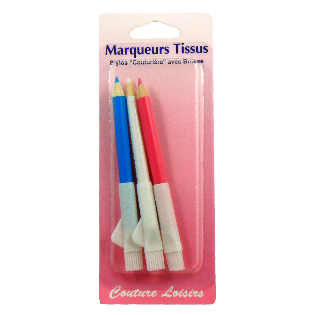 Lot de 3 crayons à marque le tissu avec brosse