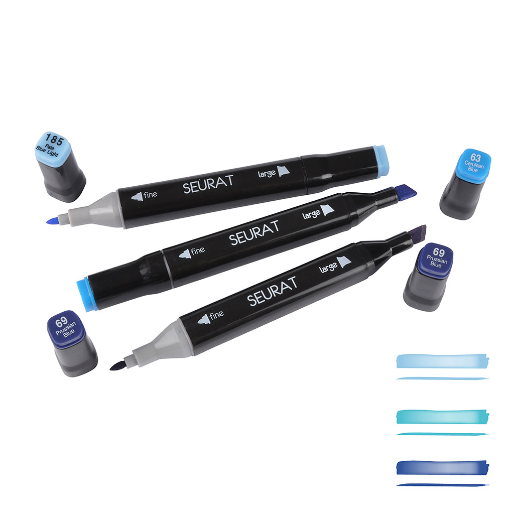 Lot de 3 marqueurs double pointe bleu