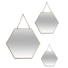 Lot de 3 miroirs hexagonaux métal doré à suspendre