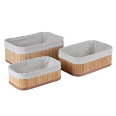Lot de 3 paniers de rangement bambou et tissu