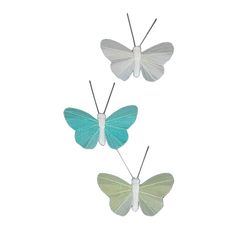 Lot de 3 papillons aimantés NAOMI bleu, blanc et vert
