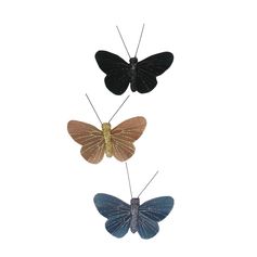 Lot de 3 papillons aimantés NAOMI marron, bleu et noir
