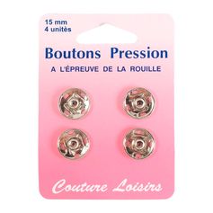 Lot de 4 boutons pression argents 15mm