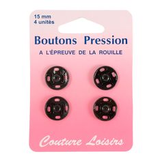 Lot de 4 boutons pression noirs 15mm
