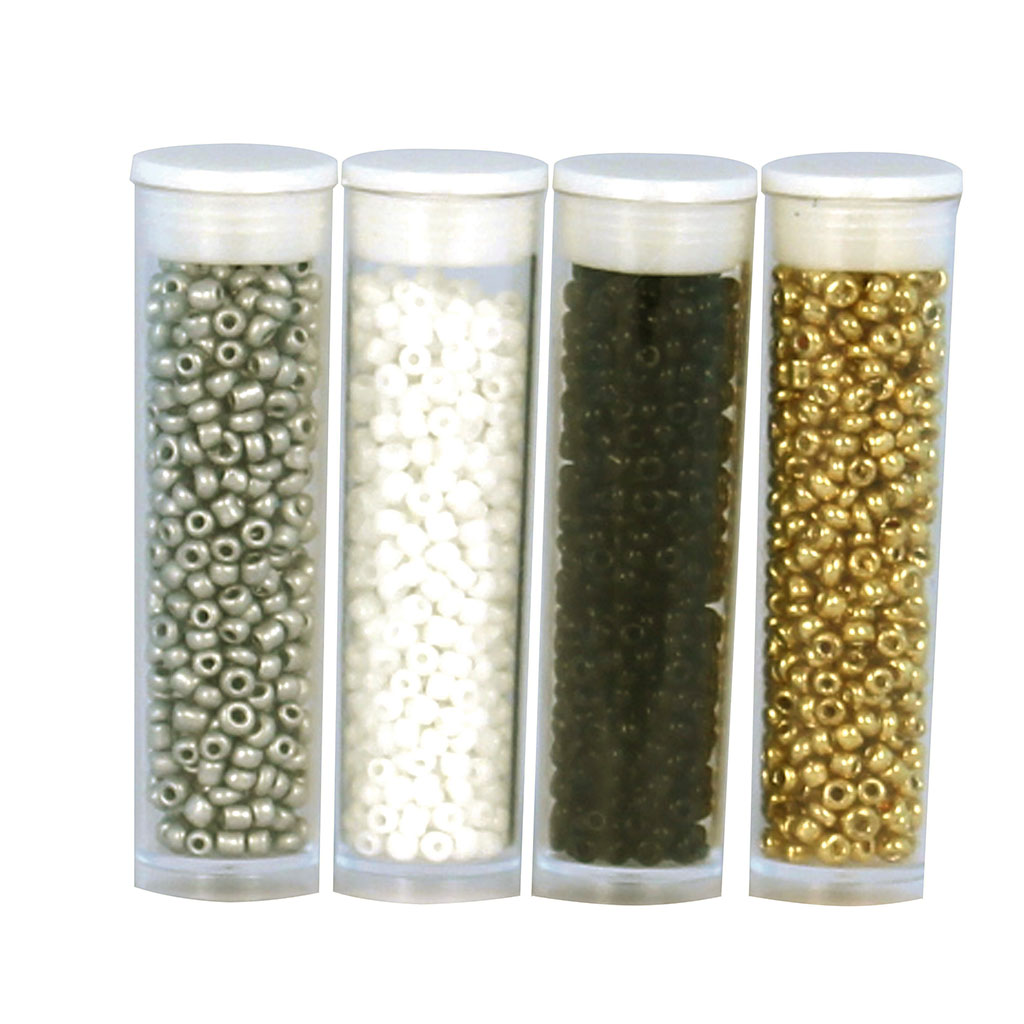 Lot de 4 tubes perles rocailles blanc gris or et noir 8g