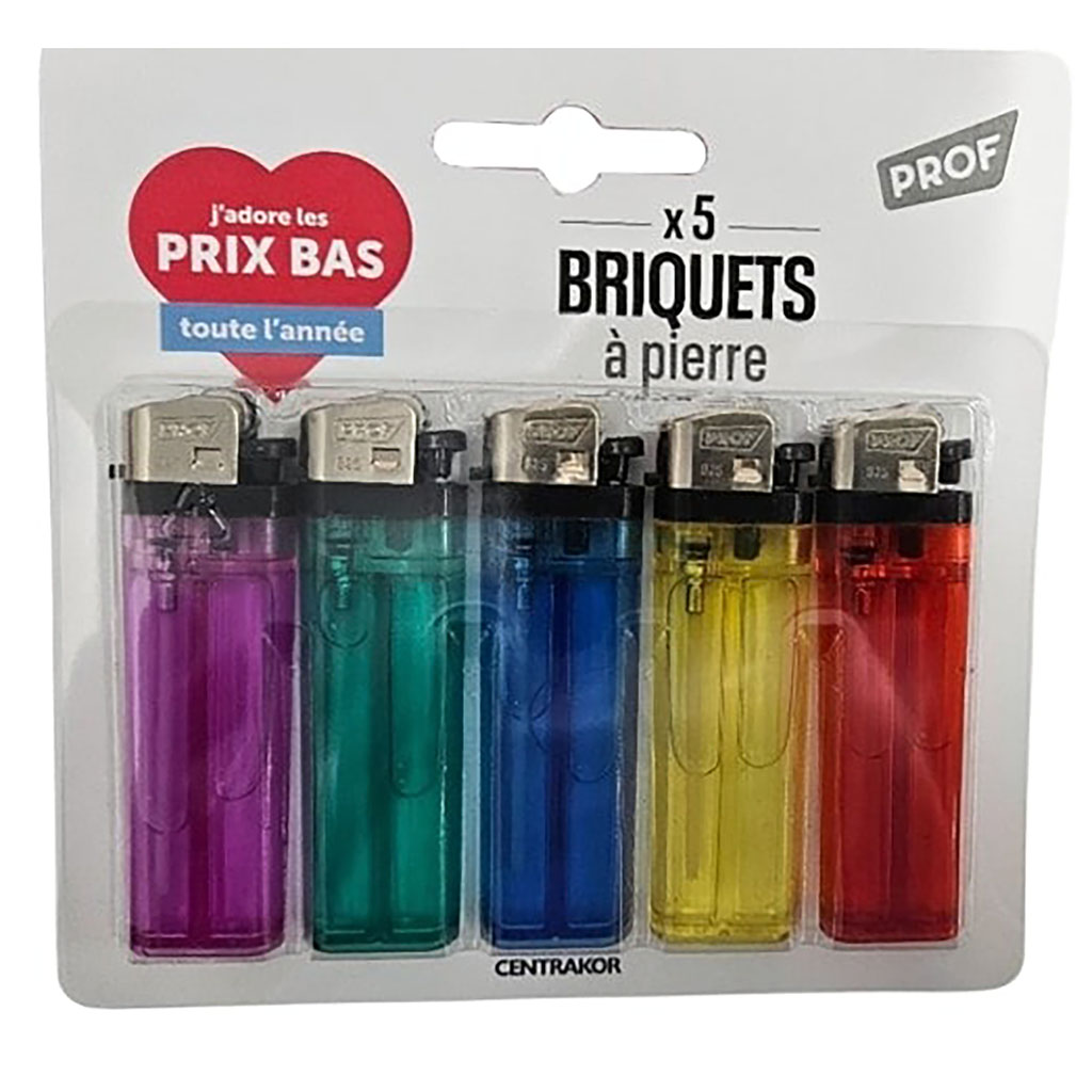 Lot de 5 briquets à pierre multicolore