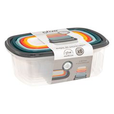 Lot de 6 boîtes de conservation rectangles colorées