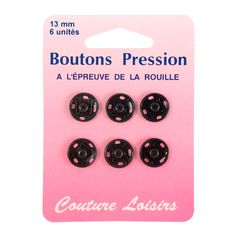 Lot de 6 boutons pression noirs 13mm