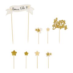 Lot de 6 décorations pour gâteau anniversaire dorées - NOEMIE HONIAT