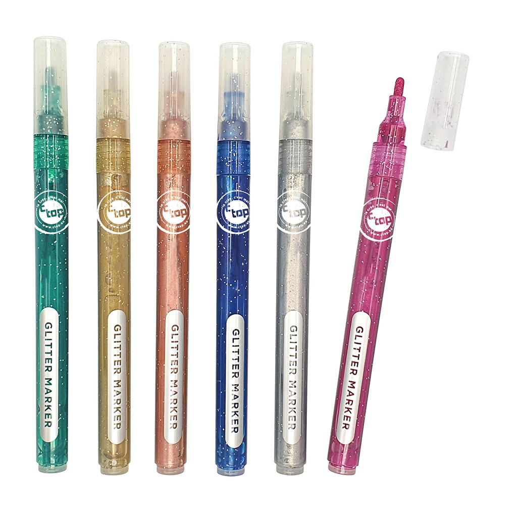 Lot de 6 marqueurs acrylique à paillettes