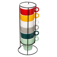 Ensemble de 6 tasses à café multicolore 20cl et support