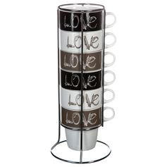 Lot de 6 mugs porcelaine 26cl avec rack métal 9.5x30cm