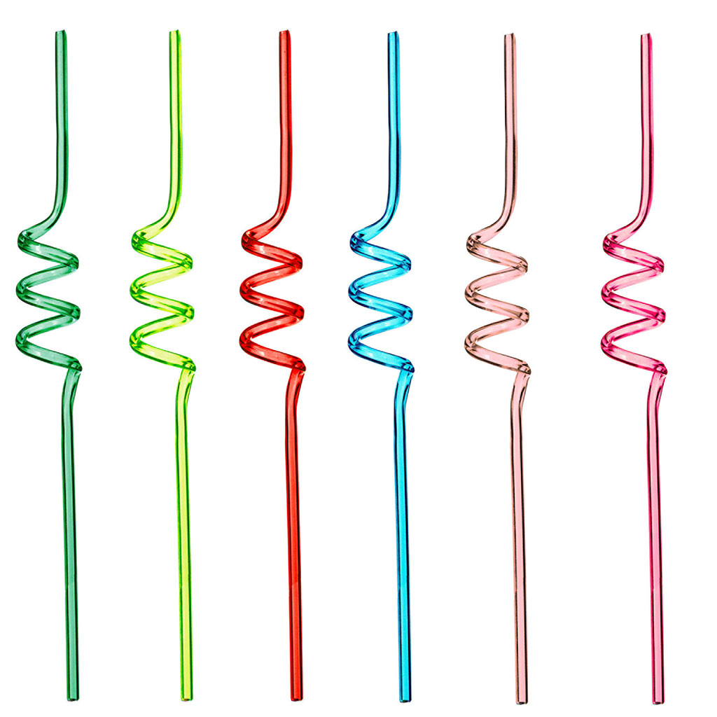 Lot de 6 pailles tourbillon multicolores H 24.5cm