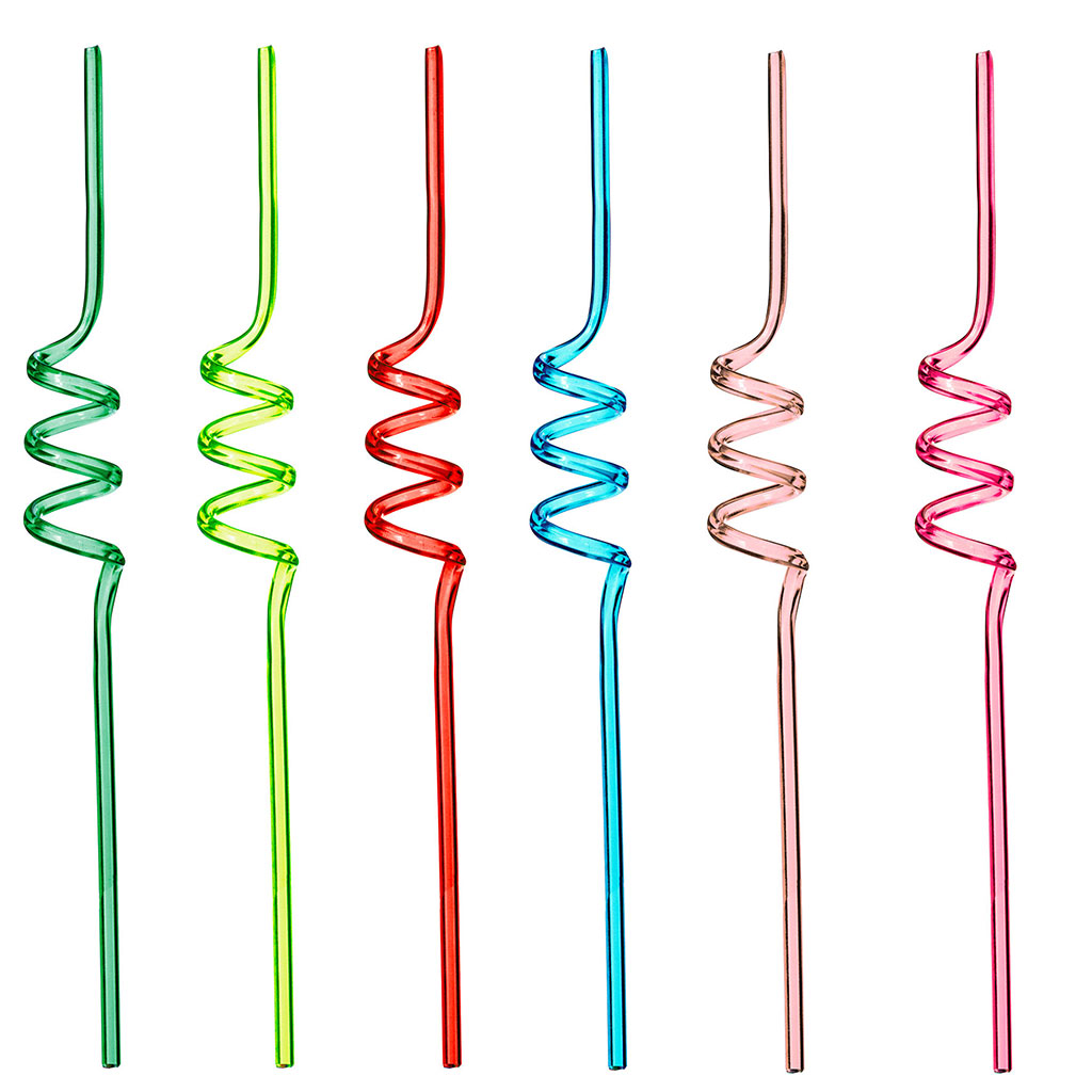 Lot de 6 pailles tourbillon multicolores H 24.5cm