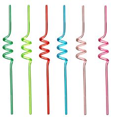 Lot de 6 pailles tourbillon multicolores H 24.5cm