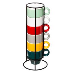 Lot de 6 tasses à expresso multicolores et rack métal