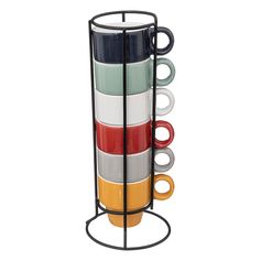 Lot de 6 tasses à expresso multicolores et rack métal