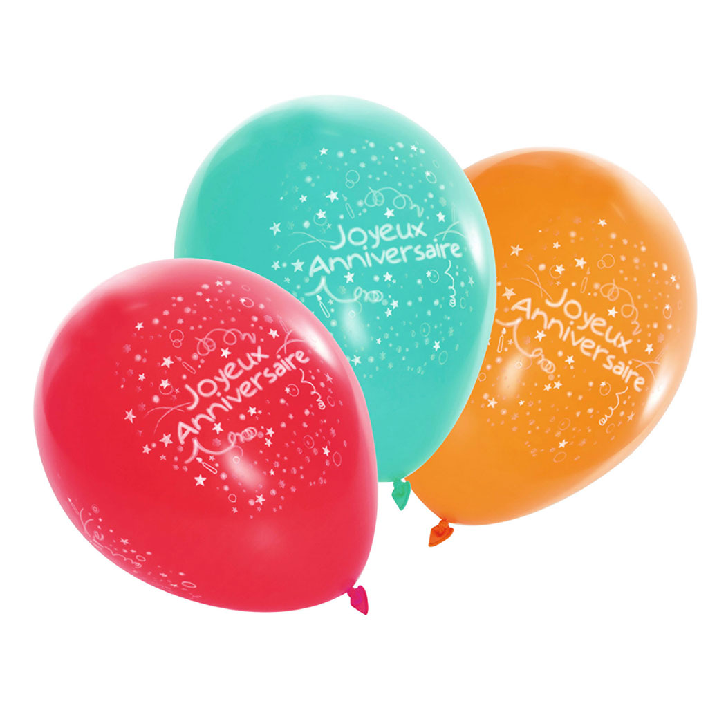 Lot de 8 ballons joyeux anniversaire 25cm - Centrakor