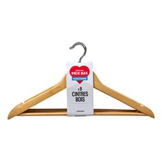 Lot de 8 cintres en bois 42x22.5x1.2cm