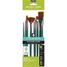 Lot de 8 pinceaux polyamide doré