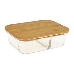 Lunchbox verre 2 compartiments et couvercle bambou 1L