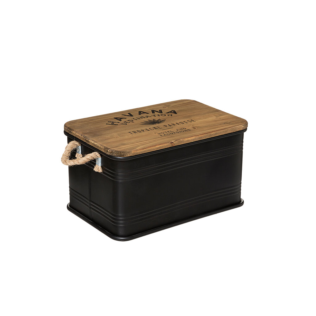 Boîte de rangement carrée métal noir et bambou 14x20x20cm - Centrakor